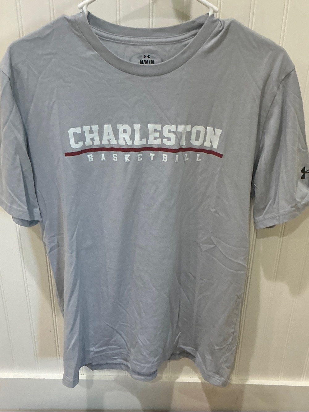 Under Armour Men’s Charleston Basketball T-Shirt — Light Gray with Maroon Accent